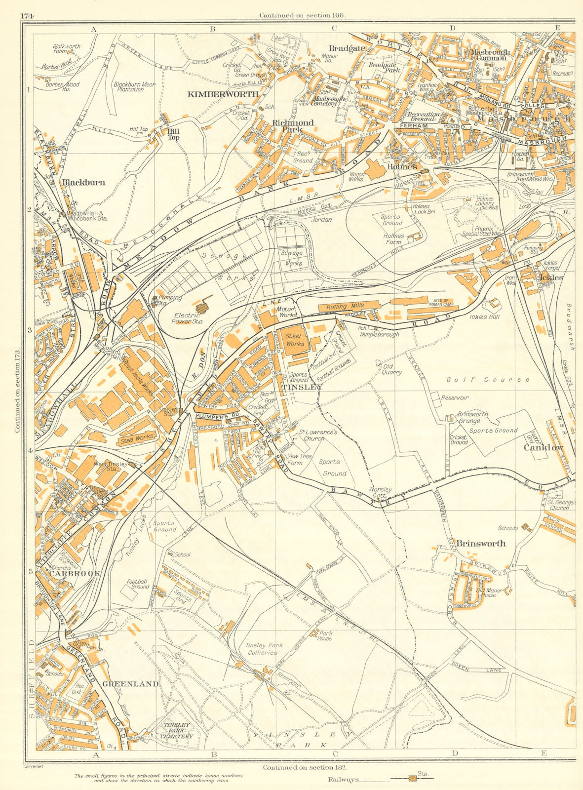 ROTHERHAM SHEFFIELD Brinsworth Masbrough Tinsley Kimberworth Carbrook 1935 map